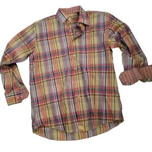 Alan FLUSSER button Down Colorful Yellow Red Plaid Oxford Shirt Mens Size M 100%
